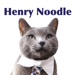 A cat with a bowtie and Henry Noddle written above
